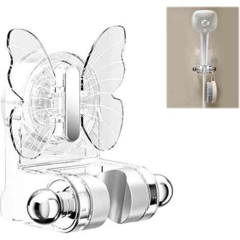 Support De Douche Monobloc Avec Ventouse, Support De Pommeau De Douche, Support De Douchette, Montage Mural, Forme De Papillon CréAtif, Sans PerçAge