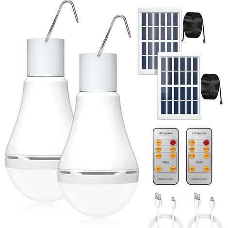 5W Solaire Alimenté LED Shed Ampoule, Lumières de Travail USB Rechargeables Portables, Ampoule de Camping avec Crochet, Lampe de Poche Intérieure Extérieure pour Poulet House, Jardin Cour (1/5)