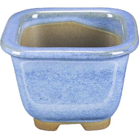 Vaso per bonsai Giapponese Morrisan quadrato in gres smaltato azzurro 5,5x5,5x4,5 cm - B02-8-8A (1/4)