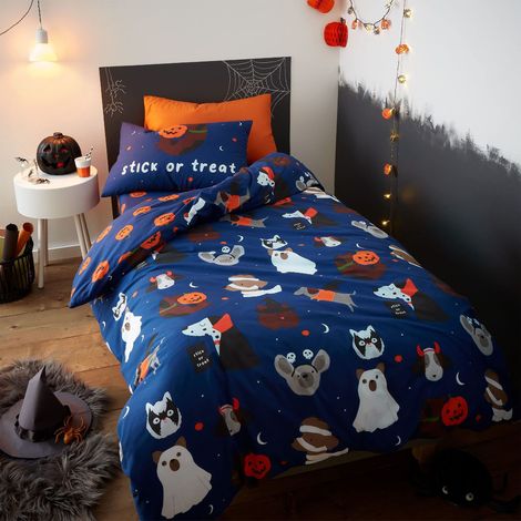 Catherine Lansfield Biancheria da letto Halloween cani Glow in the Dark Set copripiumino singolo con federe blu (1/4)
