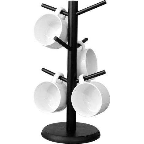 Porte-tasses à café, arbre porte-tasses en bambou noir avec base épaisse, porte-mugs, porte-tasses à café (1/4)