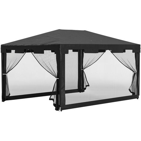 Pergola 4x3 m avec 4 Moustiquaires Latérales, 2 Portes à Fermeture Éclair, 6 Orifices de Drainage, Gris Foncé