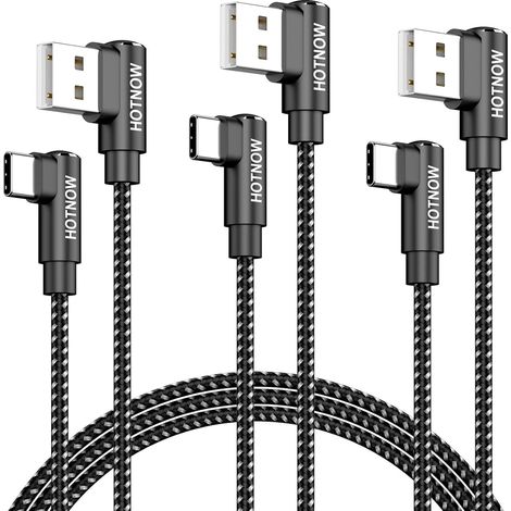 Câble USB C Coudé 1m Pack de 3, 90 Degrés Câble USB C Charge Rapide 3A (1/5)
