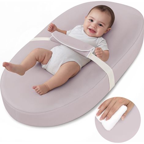 Baby Wickelauflage Wickeltisch Polyurethan wasserdicht mit Sicherheitsgurt, rutschfestem Boden, tragbar, abwischbar, violett