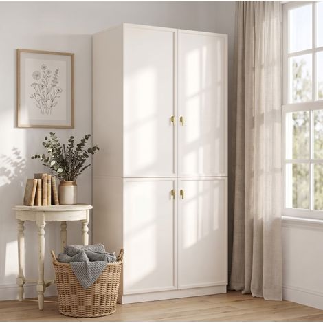 MODFU – Armadio 90x48x200 cm in MDF/acciaio con ante battenti, appendiabiti, portapantaloni, 3 scomparti e carico 30 kg – Bianco (1/5)