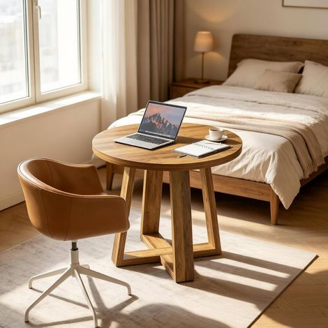 Tavolo rotondo 80x80x75 cm marrone in MDF per riunioni e home office (1/5)