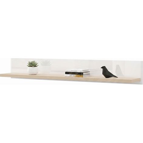 Mensola Livo, un Ripiano, Sfumatura Colore Struttura Lucido, Sfumatura Colore Struttura Rovere, 128x20x24h cm Bianco Lucido
