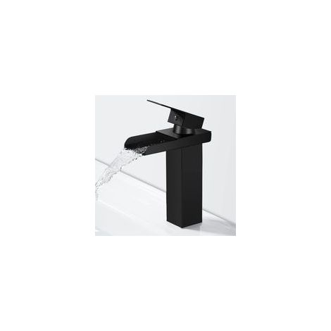 Robinet de salle de bain cuivre noir, mitigeur lavabo cascade, hauteur du bec 140mm, eau chaude et froide
