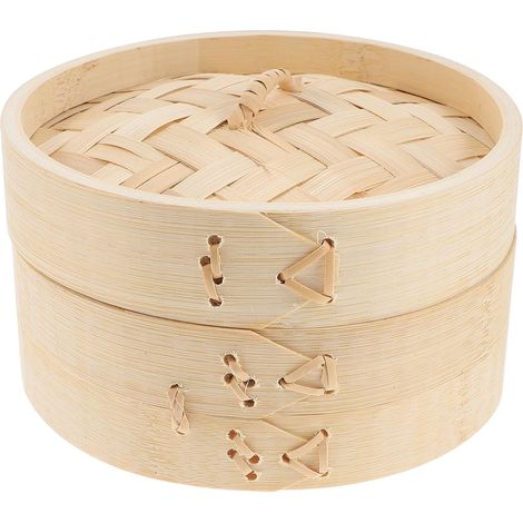 Panier vapeur naturel de 15 cm avec couvercle pour raviolis, dim sum et brioches (1/5)