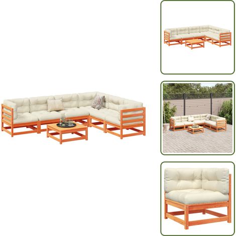 Salon de jardin 7 pcs avec coussins cire marron bois pin massif - Ensemble Salon De Jardin - Canapé Extérieur - Meuble De Jardin - Salon De Patio - Mobilier De Jardin (1/5)