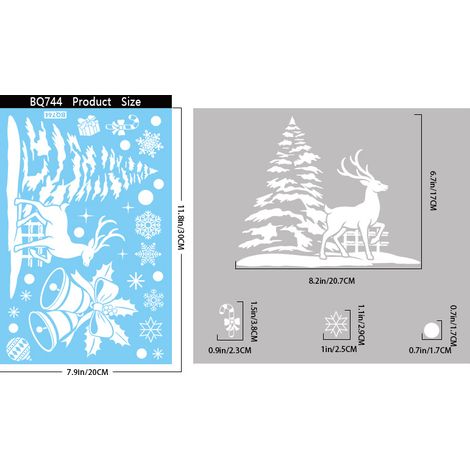 Film adhésif statique pour fenêtre avec flocons de neige blancs de Noël, scène d'hiver enneigée, sapin de Noël avec Père Noël, autocollant pour fenêtre avec maison enneigée et rennes.