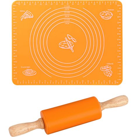 Tapis De Pétrissage En Silicone - 40 × 30 Cm - Rouleau À Pâte En Bois Et Silicone - Antiadhésif - Résistant À La Chaleur - Lot De 2 Pièces (1/5)