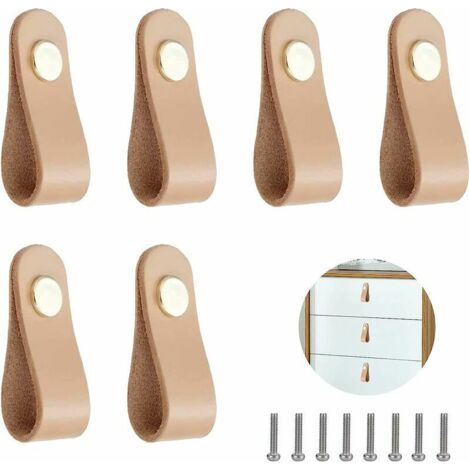 Poignee De Porte Cuir - 6 Poignee Cuir - Poignées De Meuble En Cuir Avec Vis Accessoires - Poignées De Placard Pour Armoire, Cuisine Et Porte (1/5)