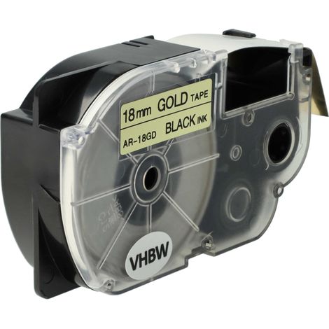 vhbw Label Tape Replacement for Casio XR-18GD, XR-18GD1 for Label Printer 8m x 18 mm, Black on Gold, pet+ RESIN (1/4)