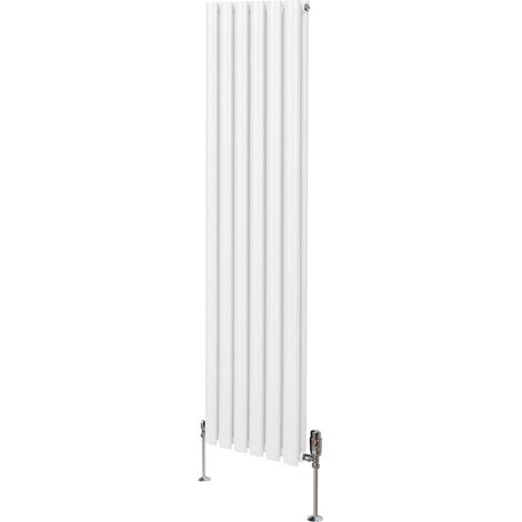 Röhrenheizkörper Oval & Chrom Thermostatventile Modern Weiß 1600 x 360mm