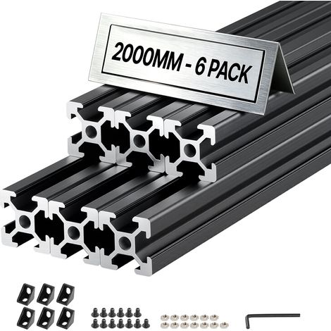 Profilé Aluminium Extrudé 2020 6 PCS Profilé Alu Anodisé 2000 mm Rainure en T Standard Européen pour Châssis d'Imprimante 3D, Machine CNC, Mobilier, Établis, Bricolage, Haute Résistance, Noir (1/5)