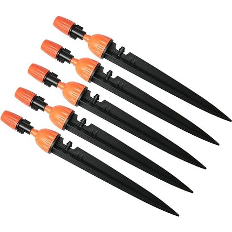 Lot de 5 goutteurs intégrés réglables, orange, avec flux d'eau à 360° pour système d'arrosage goutte à goutte (1/5)