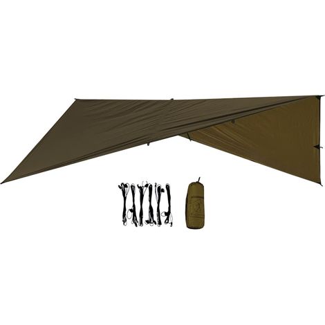 Telo ultraleggero Bushmen Ultra-Tarp 2x3 verde oliva scuro. Telo da campeggio ultraleggero in nylon ripstop 20D.