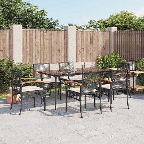 Set de comedor de jardín 7 pzas y cojines ratán sintético negro vidaXL (1/5)