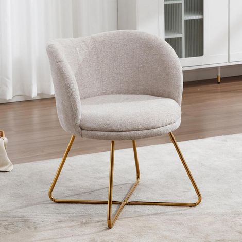 Chenille Sessel mit Metallbeinen, moderner Loungesessel für Wohnzimmer, Beige (1/5)