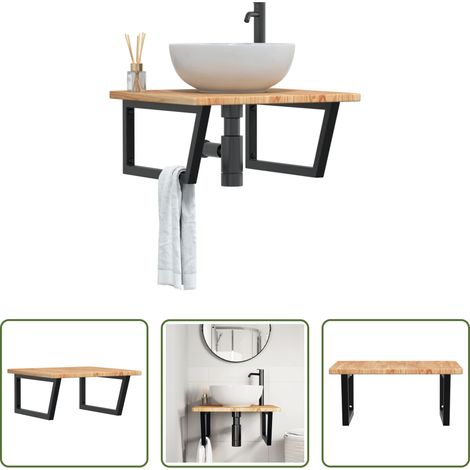 vidaXL Support d'étagère - Étagère de vasque murale acier et bois de chêne massif (1/5)