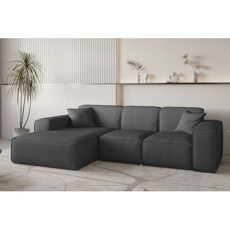 Ecksofa Designersofa CELES PREMIUM in Stoff Scala Anthrazit Ottomane Links (1/4)