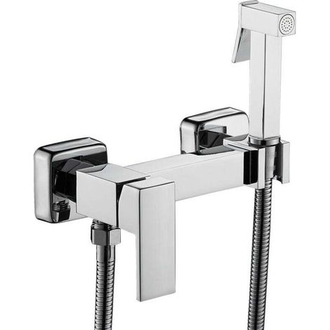 Douchette WC Bidet Murale En Cuivre Avec Robinet Mixte Eau Chaude Et Froide Argent