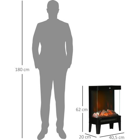 Cheminée électrique, 2000 W, sur pied avec chauffage, effet flamme 3D LED, 4 niveaux de luminosité, thermostat, protection contre la surchauffe, noire (1/5)
