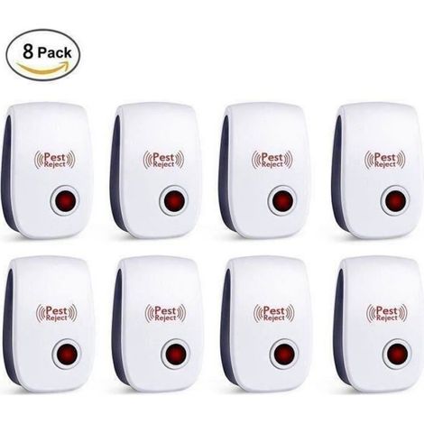 8 x Rpulsif Insectes Rongeurs Prise Anti-nuisibles Ultrasons Anti Moustiques Rats electronique pour Maison Entrept Ateli HORLOGE (1/4)