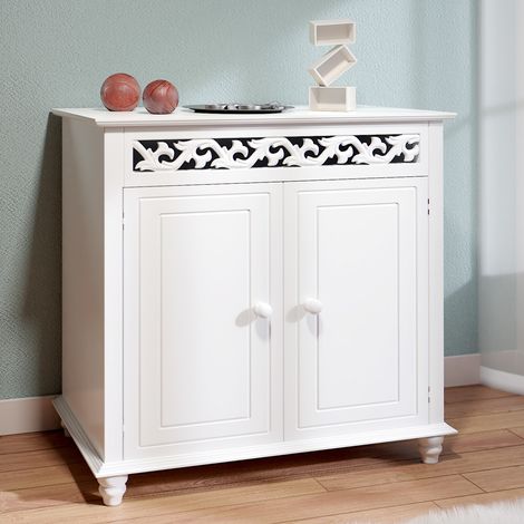 Casaria – Commode en bois blanc vintage 76x65x35cm – 2 portes battantes – Grand espace de rangement – Style campagnard (1/3)