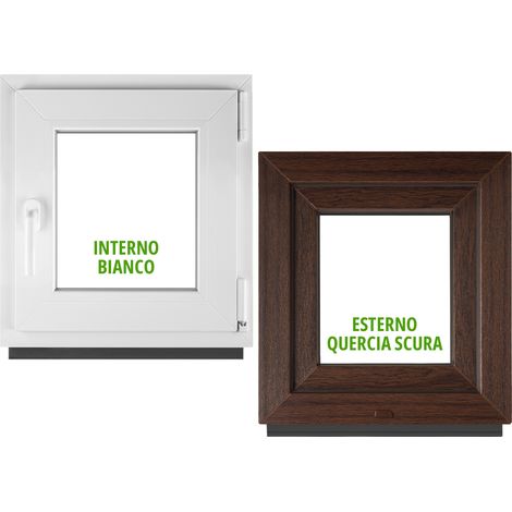 Finestra PVC BauPlaza 115 x 115 cm (LxH) Oscillo-Battente Apertura Destra – Rovere Scuro Esterno / Bianco Interno – Doppio Vetro (1/5)