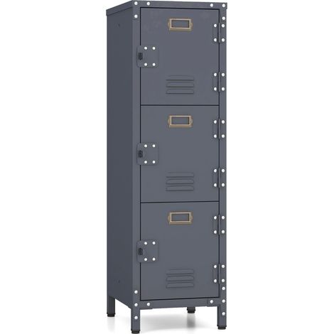 Credenza Armadio metallo 3 porte chiudibili piedini regolabili armadietto verticale 3 ripiani casa ufficio 100cm (1/4)