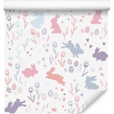 Papier peint lapins et papillons pour salon et chambre 50x1000 cm (1/5)