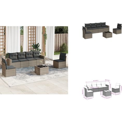 7-tlg. Garten-Sofagarnitur mit Kissen Grau Poly Rattan - Gartensorte - Gartenmöbelset - Lounge Set - Rattan Möbel - Outdoor Sofa (1/3)