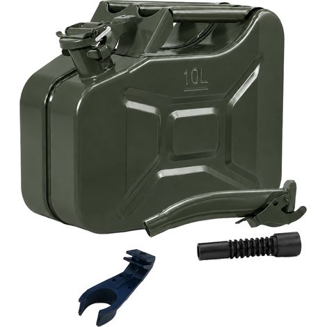 1x Benzinkanister Kraftstoffkanister Metall 10 Liter Oliv inkl. Ausgießer + Halter UN Zulassung (1/5)