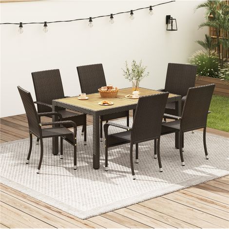 Yaheetech Set di 2 Sedie Impilabili in Rattan Sedia da Giardino con Braccioli Piedini Regolabili e Schienale per Esterno Balcone Patio Terrazza Marrone (1/5)