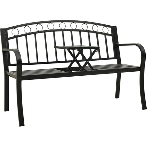 Panca da giardino mobili da esterno per patio terrazza con tavolo nero 120 cm acciaio 020011643