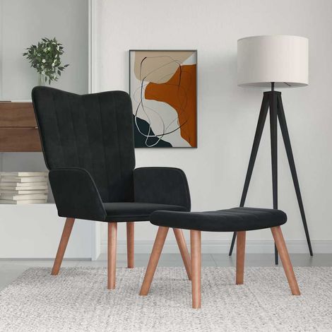 vidaXL Sillón de relax con taburete terciopelo negro (1/5)