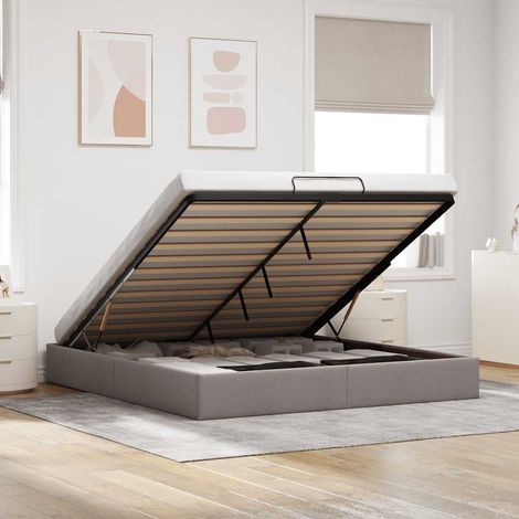 Cadre de lit ottoman sans matelas-Structure de lit taupe 200x200 cm tissu (1/5)