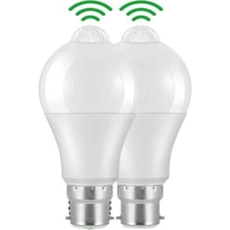 2er-Pack B22-Bajonett-LED-Bewegungsmelderlampe, 12 W, 1020 lm, Kaltweiß 6000 K, CIR 85, IP42 wasserdicht, energiesparend, nicht dimmbar, Bewegungsmelderlampe