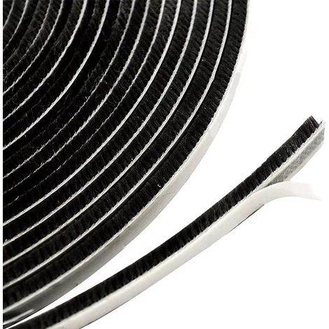 Joint de porte - Joint brosse - Auto-adhésif - 9 mm (l) x 15 mm (p) x 6 m (L) - Protection contre les insectes - Brosse d'étanchéité - Pour porte, fenêtre, armoire, joint de porte - Zwart (1/5)
