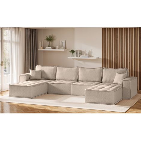 Wohnlandschaft Sofa U-Form Modulsofa-Set 4-teilig SANDE Stoff Alpine Toffee (1/5)