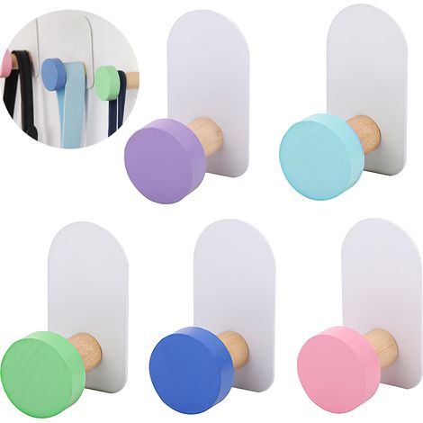 Lot de 5 crochets muraux colorés autocollants sans perçage pour serviettes, vêtements enfants, salle de bain, cuisine, salon, chambre (1/5)