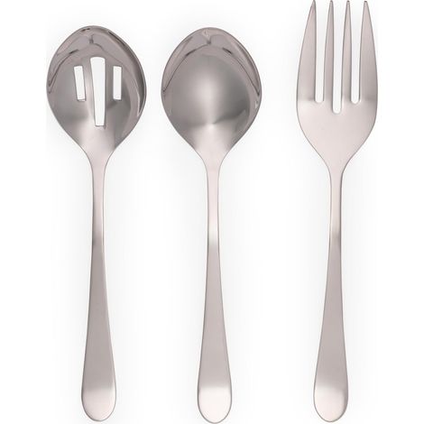 Set di posate da portata da 3 pezzi, acciaio inossidabile 18/10, cucchiaio forato, cucchiaio pieno, forchetta da portata, insalata, lavabile in lavastoviglie, 23 cm, finitura a specchio