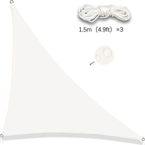 Voile d'ombrage triangulaire 3 x 3 x 4,3 m, toile imperméable avec protection UV pour patio, jardin, terrasse, balcon extérieur, blanc (1/5)