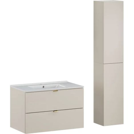 Ensemble salle de bain suspendu DALIA Cachemire avec colonne et vasque encastrée MOTIAC 80 cm-Largeur 80 cm (1/5)