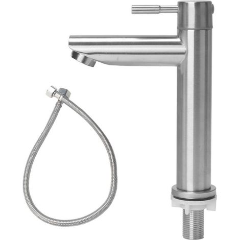 Robinet Eau Froide Acier Inoxydable, Robinet Eau Froide Lave Main avec Tuyau, Mitigeur Lavabo, Baignoire pour WC Invités, Salle Bain (1/4)