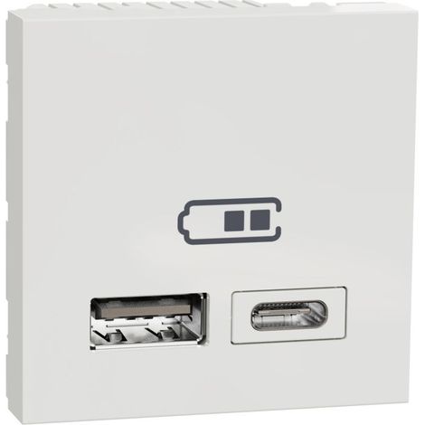 Unica - chargeur USB double - 5Vcc - 2,4A type A+C - 2 modul - blanc - méca seul (NU301818) (1/3)