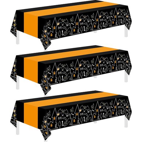 Lot de 3 nappes en plastique jetables pour Halloween - 137 x 274 cm (54 x 108 pouces), idéales pour les fêtes, anniversaires, repas de famille et autres occasions festives en intérieur et en extérieur (1/5)