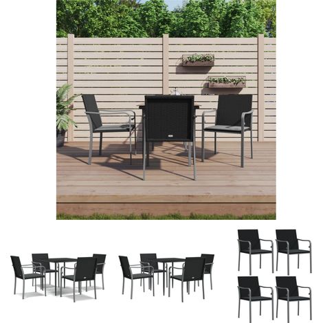 Rattan - vidaXL 5-tlg. Garten-Essgruppe mit Kissen Poly Rattan und Stahl - Stahl (1/5)